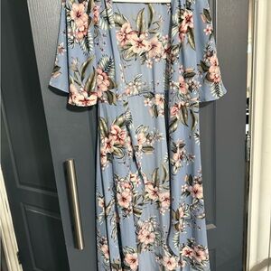 Gold spark Blue Floral Wrap Dress